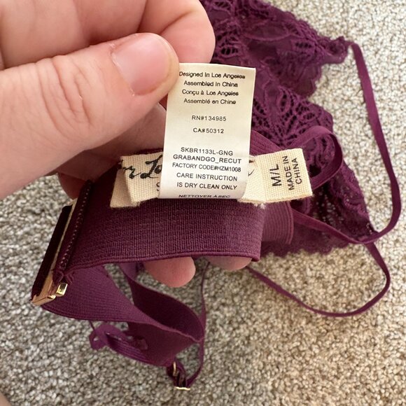 For Love & Lemons Skivvies Lace Bra Bralette Size M/L Maroon Lacy Sexy - Picture 10 of 13